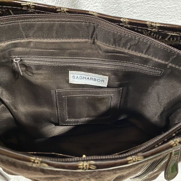 Sag Harbor Brown Lacquer Faux Crocodile Skin Handbag Purse Tote Silver Hardwear - Picture 13 of 15